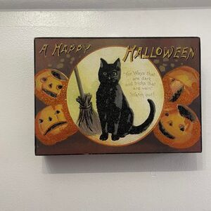 Bedazzled Black Cat Halloween Wall Decor